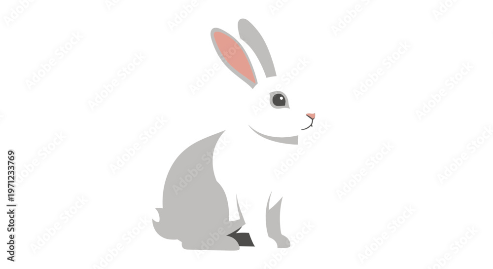 Obraz premium Minimalist Illustration of a Sitting Rabbit Against a White Background
