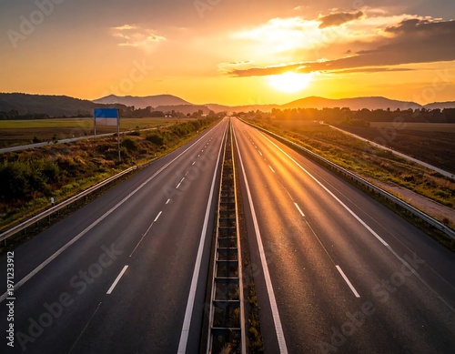 Highway at Sunset - A Journey into the Horizons Embrace.