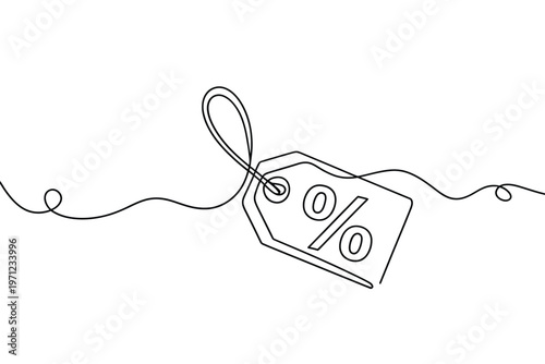 Minimalist line drawing of a price tag with a percentage symbol