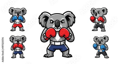 Cartoon koala bear boxer poses sport illustration