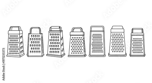 Cheese grater icon set line art illustration on white background