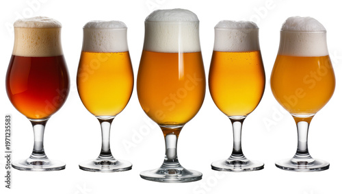 Foto Row Amber Beer Glasses with Foamy Head
