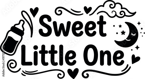 Sweet little one with baby bottle and moon cute vector art