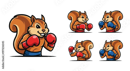 Cartoon squirrel boxer poses illustration for design