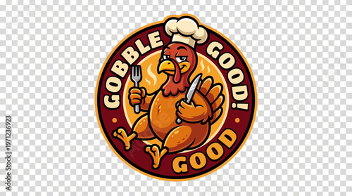 Cartoon Turkey Chef Logo Design.