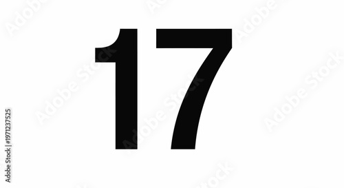 Bold black number seventeen against a stark white background for graphic use