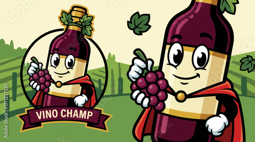 Cartoon Wine Grape Character.