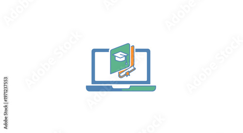 Conceptual illustration of online education through the utilization of laptop and digital books