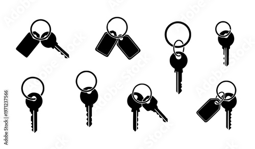 Minimal keychain silhouette vector icon set key holder illustration