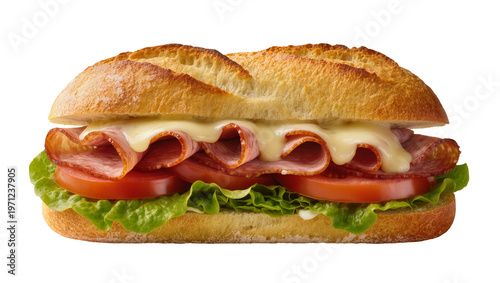 Foto Delicious Italian Sub Sandwich with Ham Cheese Tomato Lettuce