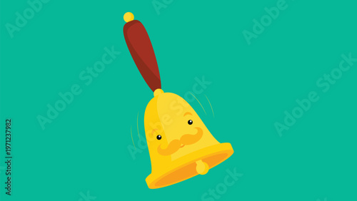 Illustration of a cartoon bell on a turquoise background.