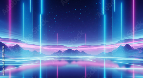 Futuristic Neon Cityscape Background With Light Beams And Reflection 6