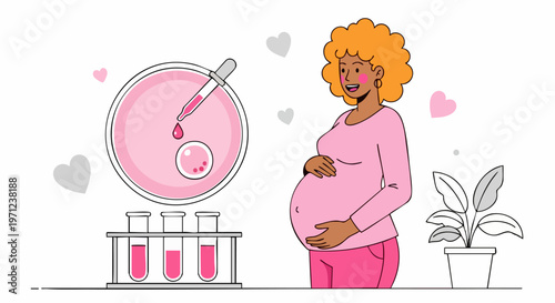 In vitro fertilization concept vector, pregnant woman with IVF laboratory equipment, artificial insemination and reproductive medicine illustration