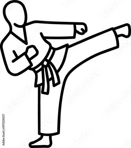 Karate Fighter in Action Pose.