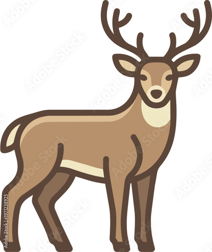 Cartoon Deer with Antlers Standing.