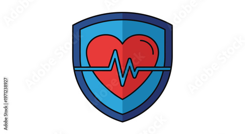 Heart protection icon, shield with cardiogram, symbol of healthcare and well-being