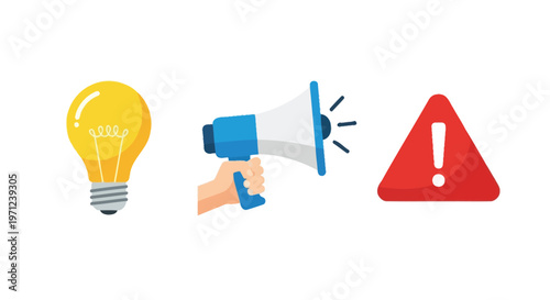 Bright ideas announcements and warnings are visually represented with icons