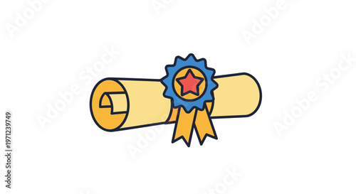 Illustrated scroll with award ribbon symbolizing achievement, celebration, and academic success