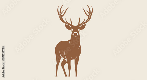 Elegant silhouette of a regal stag with impressive antlers isolated on a beige backdrop