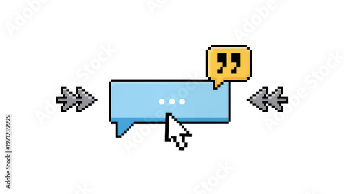 Pixelated speech bubble with cursor and quotation marks