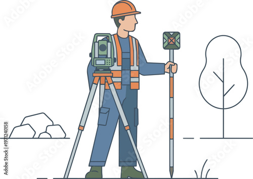Man with survey equipment outdoors.