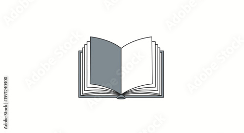 Minimalistic illustration of an open book with blank pages, educational concept