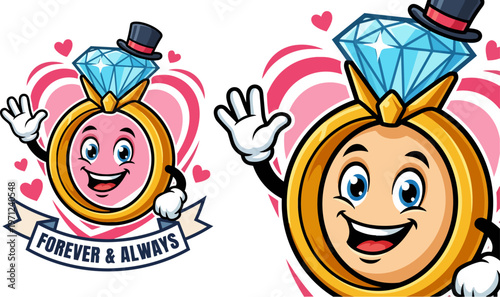 Cartoon Smiling Ring Character.