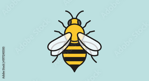 Vibrant illustration of a stylized honeybee against a pastel blue backdrop no punctuation