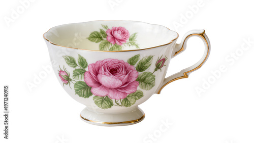 Antique Floral Decorated Porcelain Teacup with Gold Trim