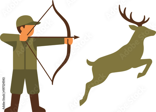 Man Hunting Deer With Bow.
