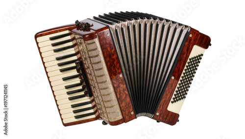 Konstfotografi Vintage Wooden Accordion with Black Keys and Bellows