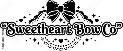 Black and white sweetheart bow co lettering with decorative bow and hearts vector art
