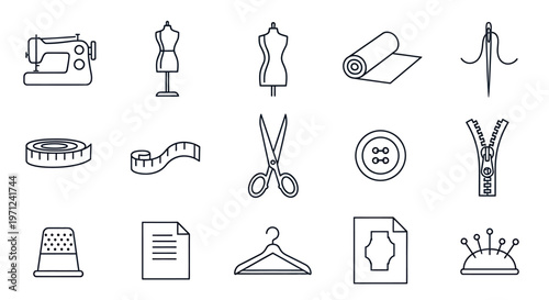 Sewing and Tailoring Tools Collection A Comprehensive Visual Guide to Essential Craft Supplies for Fashion Design and Garment Creation