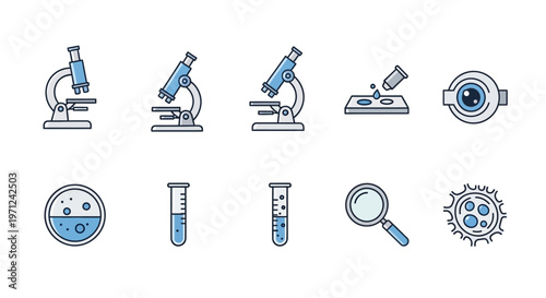 Scientific Equipment and Symbols for Laboratory Research and Medical Examinations