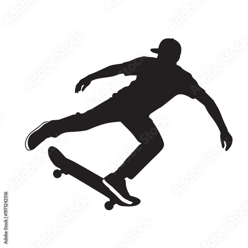 Silhouette of a skateboarder performing a flip trick in the air with extreme sport with urban sport