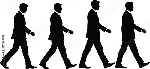 Φωτογραφία Silhouetted figures walking in a row evoking a famous album cover