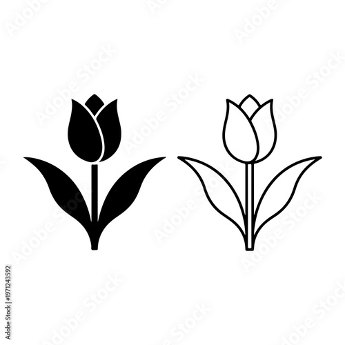 Tulip Flower Icons in Solid and Outline Style