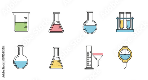 Illustrated laboratory glassware and measuring tools for scientific exploration and research
