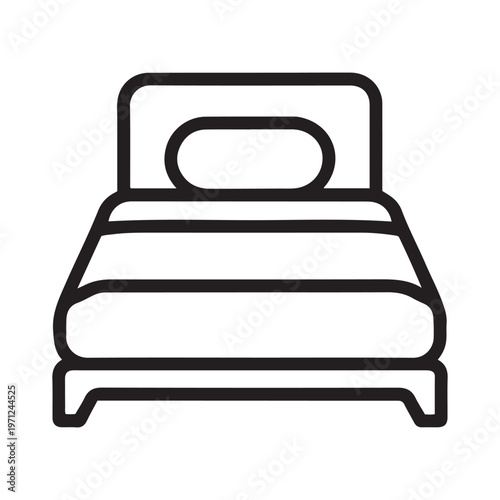 Minimalist Bed Furniture Vector Icon with Pillow and Headboard Line Art Illustration