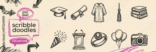 Hand Drawn Halloween Holiday and Spooky Scary Doodle Icon Set with Pumpkin Ghost Bat Spider Web and Magic Potion Sketches for Autumn Festival Fear Vector EPS