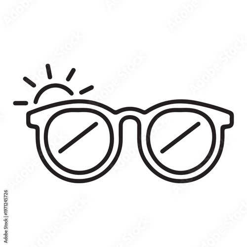 Summer Sunglasses with Sun Rays Icon - UV Protection Eyewear and Beach Travel Vacation Vector Line Art Illustration