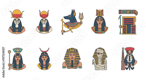 Egyptian Gods and Pharaohs Icons.