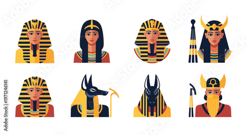 Egyptian pharaohs and gods icons.