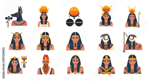 Egyptian pharaohs and royal symbols.