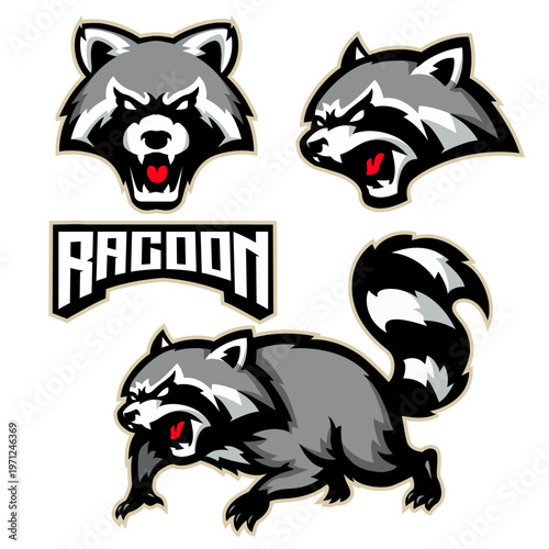 Fierce Angry Raccoon Esports Mascot Vector Logo Design Set