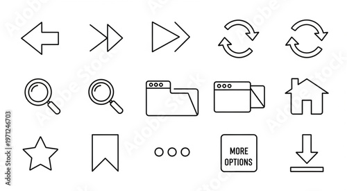 Collection of various outline icons for web design and user interface elements.