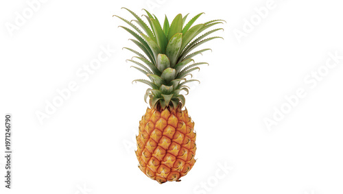 Foto Ripe golden Pineapple with lush green spiky crown