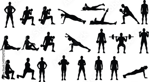 fitness, exercise, silhouette, workout, gym, training, health, strength, athlete, bodybuilding, muscle, weightlifting, wellness, activity, sport