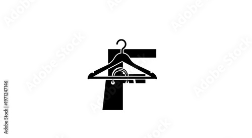 Minimalist Fashion Design with Hanger and Letter F Abstract Logo Concept  Visual