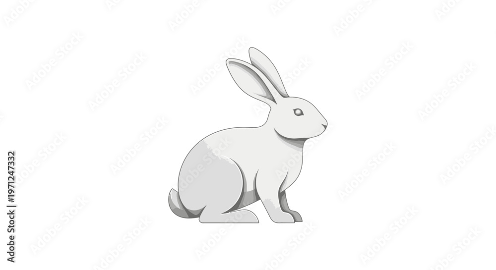 Obraz premium Minimalist Illustration of a White Rabbit in Profile Posing on White Background